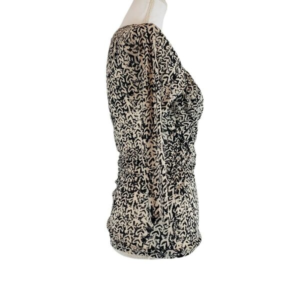 Meadow Rue Anthropologie SIZE S Faux Wrap 3/4 Sleeve Blouse Top Ruched Side Blac - Picture 10 of 11